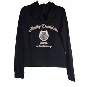 Harley Davidson 105th Anniversary Women's L Black Hooded Jacket Cancun Studs